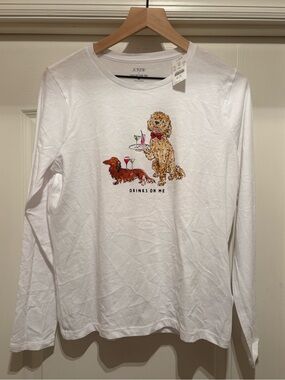 Women’s J. Crew Factory Long-sleeve cocktail dogs graphic tee size M NWT